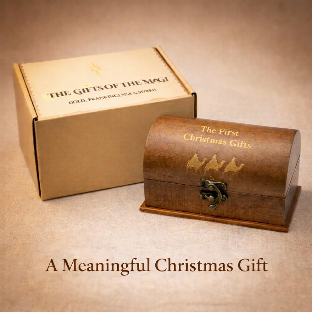 Three Kings Gifts - Gold,Frankincense and Myrrh Gift Set from Holy Land - Nativity Keepsake Set - Christian Faith Worship Display Box & Scripture Card