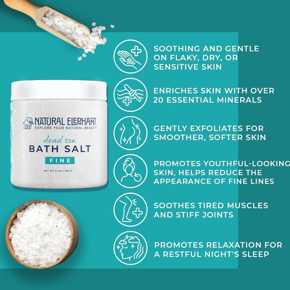 Natural Elephant Dead Sea Bath Salt Bathing and Foot Soak for Relaxing and Nourishing- 100% Pure with Essential Oil - Medium Coarse Grain (18 oz Jar, Lavender)