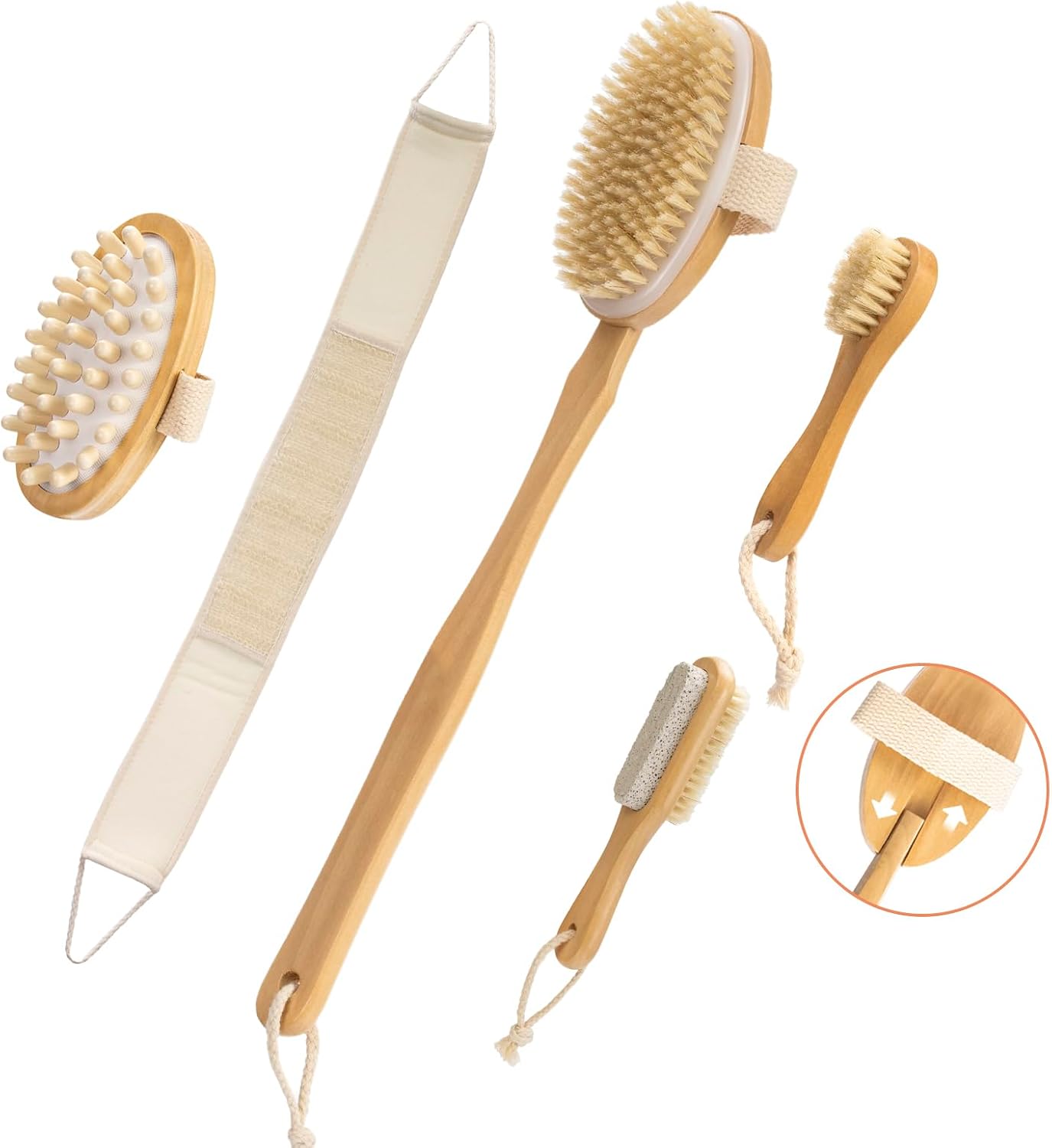 7 Packs Dry Brushing Body Brush Set for Lymphatic Drainage and Cellulite Massager, Long Handle Dry Brush for Body, Natural Boar Bristle Dry Body Brush Exfoliator