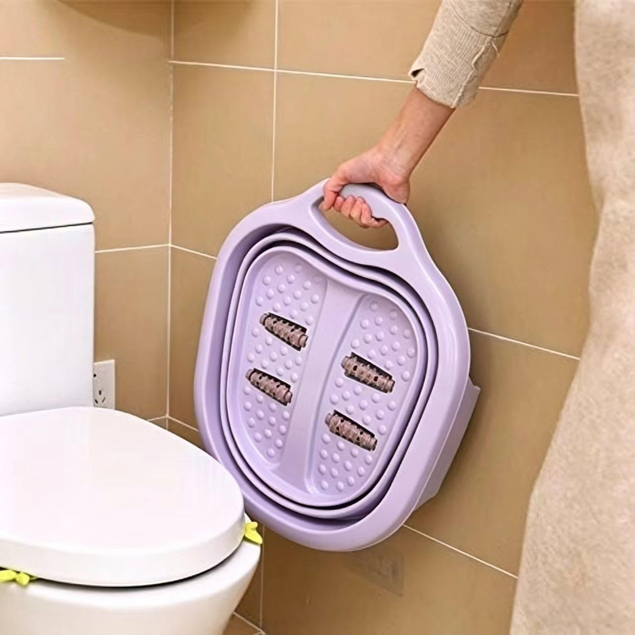 Foldable Foot Spa Bath Massager with Massage Rollers, Collapsible Foot Soak Tub with Non-Slip Legs & Handle, Portable Pedicure Basin for Soaking Feet, Relieve Foot Fatigue, Home Use, Space Saving
