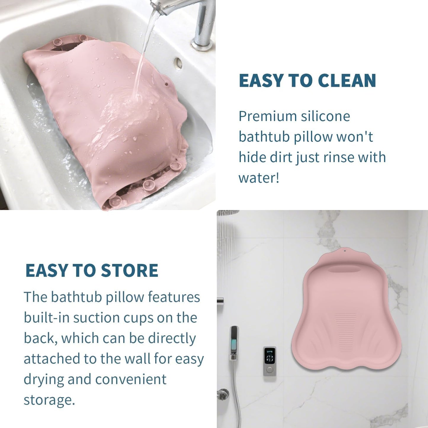 Silicone Bath Pillow for Tub – Ergonomic Bathtub Headrest with Inflatable Air Cushion, Non-Slip Suction Cups & Neck/Back Support – Comfortable Spa Bath Accessory for Relaxation (Pink)