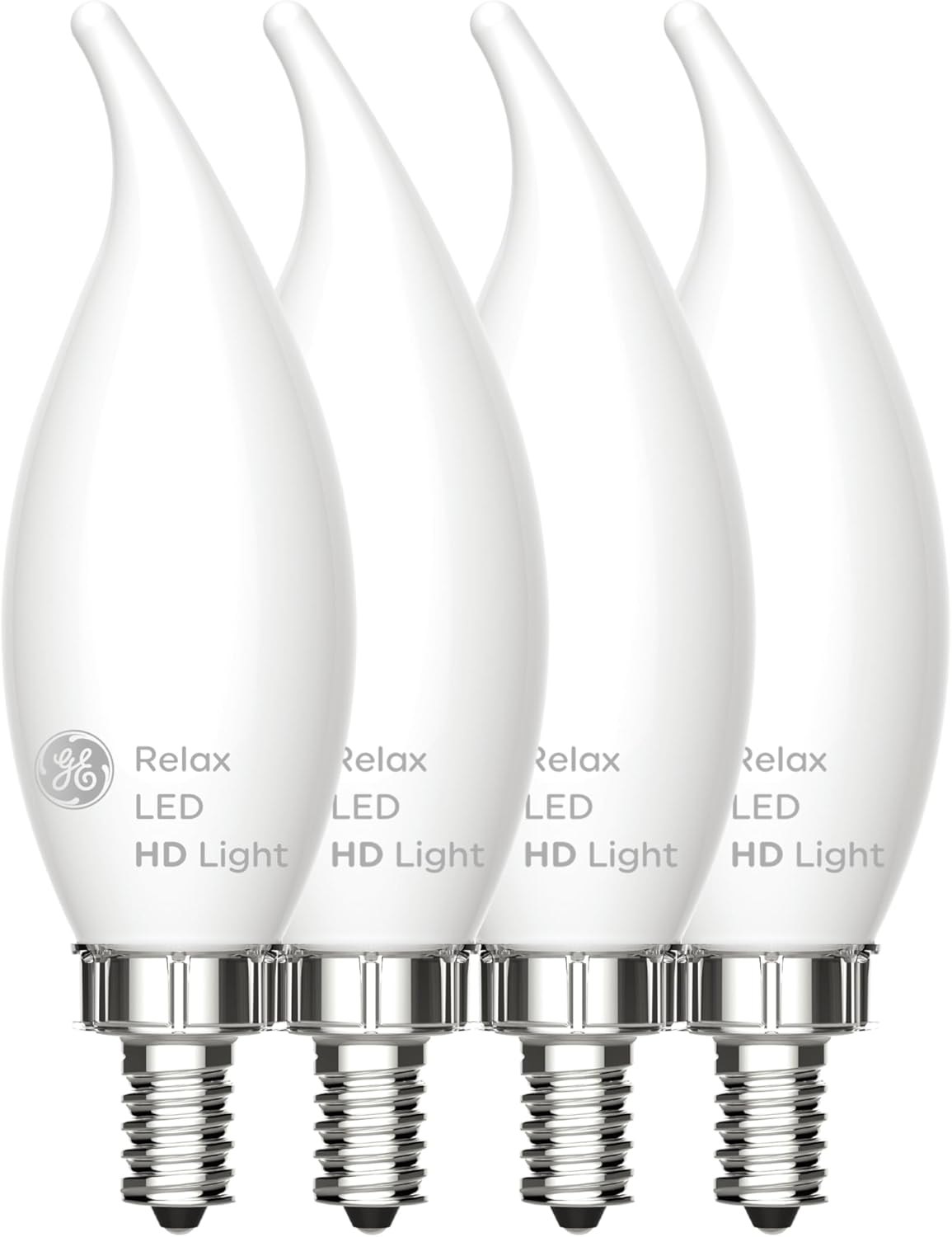 GE Relax LED Light Bulbs, 40 Watt, Soft White Candle Lights, Decorative Light Bulbs, Frosted, Small Base (36985), 4 Bulbs