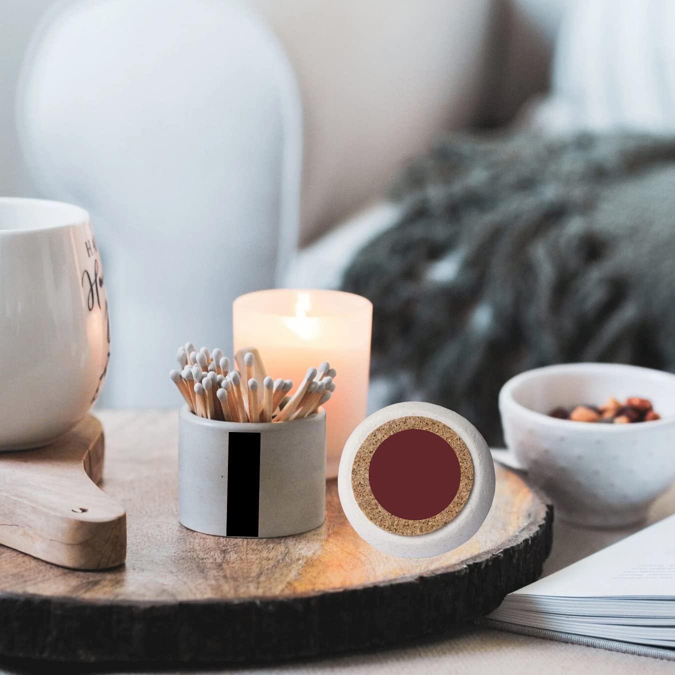 Match Striker Paper with Adhesive,80 PCS Bulk Matches for Candles,Matches Box,Match Cloche,Match Holder with Striker Decor,Decorative Matches in A Jar,Cute Boot Ceramic Holder