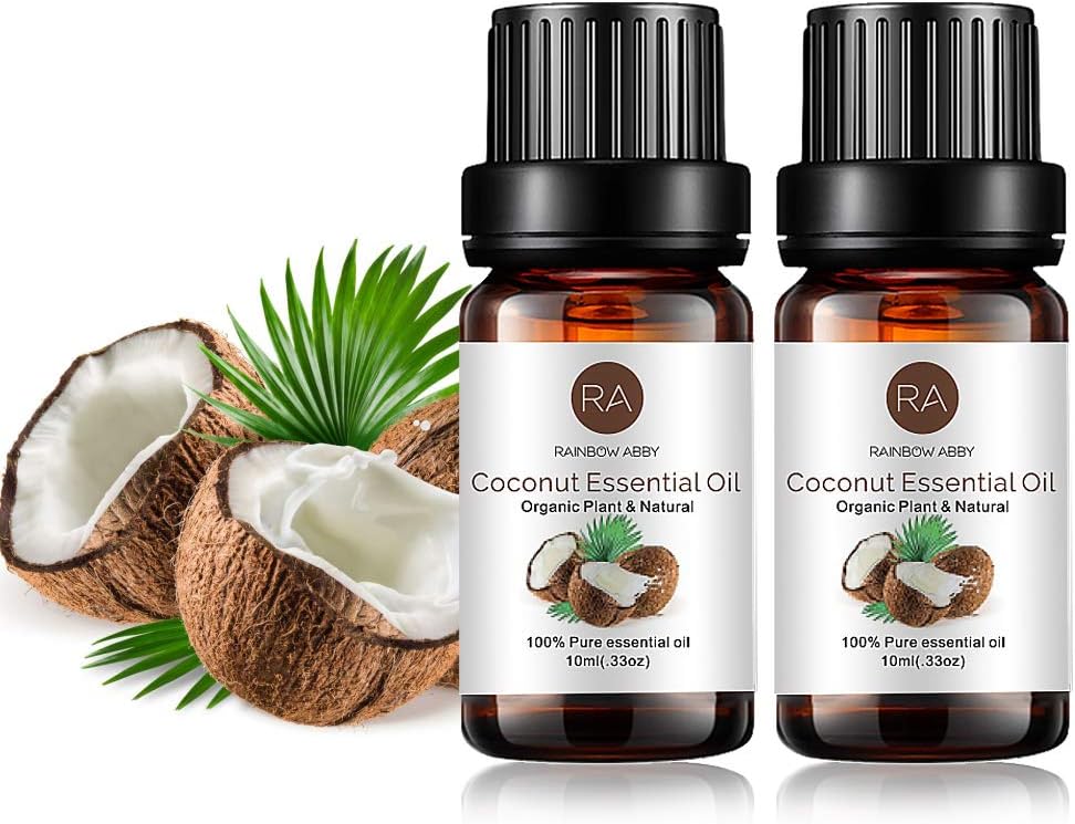 RAINBOW ABBY 2-Pack Coconut Essential Oil, Pure, Undiluted, Therapeutic Grade Coconut Oil - 2x10 mL