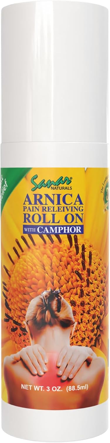 Sanar Naturals Arnica Roll On | Fast Acting Cooling Relief with Menthol Camphor & Arnica Montana | for Muscles, Joints, Back, Neck & Knees | Non Greasy Muscle Rub, 3 oz