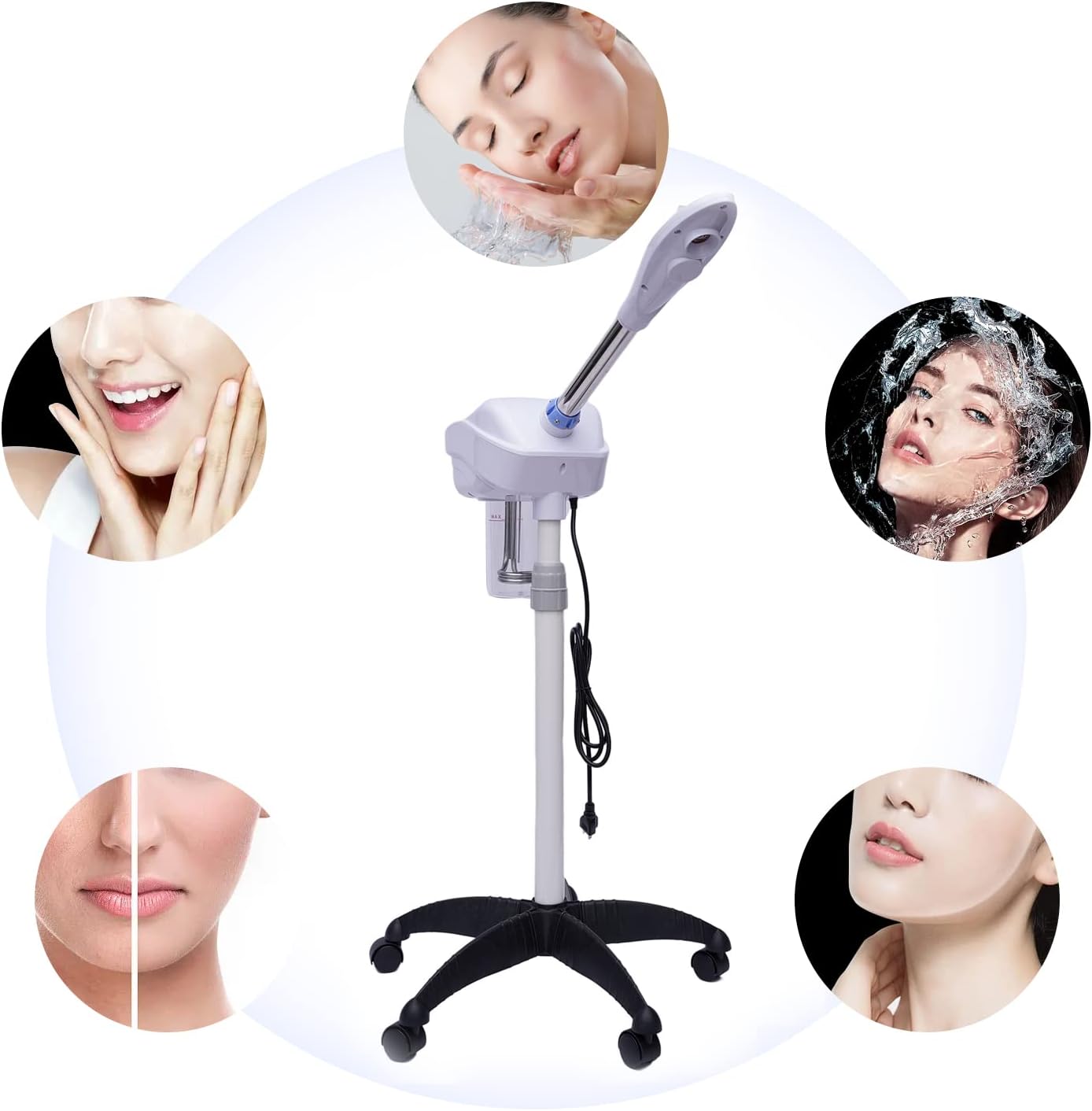 2 in 1 Vertical Roller Facial Steamer, Portable Removable Steamer Professional Beauty Misting Machine, Warm Steam Facial Humidifying Device with 360°Rotatable Nozzle and Herbal Mug