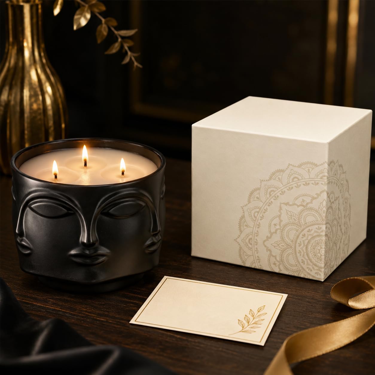 Viyffo 20oz Large Black Scented Candle – Vanilla Dreamscape & Amber Oud, 3 Wick Non Toxic Soy Candle, Matte Ceramic Jar, Luxury Home Fragrance, Modern Art Décor & Premium Birthday Gift for Men & Women
