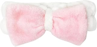The Crème Shop Teddy Headband - Spa Headband for Skincare, Face Masks, Washing Face, Makeup and Bathing - Soft, Gentle Material for All Skin Types (Pink & White)