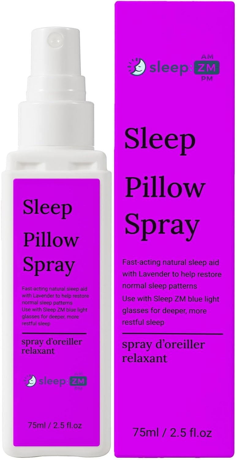 Sleep ZM Lavender Pillow Sleep Spray – Natural Relaxation and Calming Mist with Essential Oils for Deep Sleep – Use with Sleep ZM Blue Light Glasses – 2.5 fl oz Home and Travel Size Aromatherapy Spray
