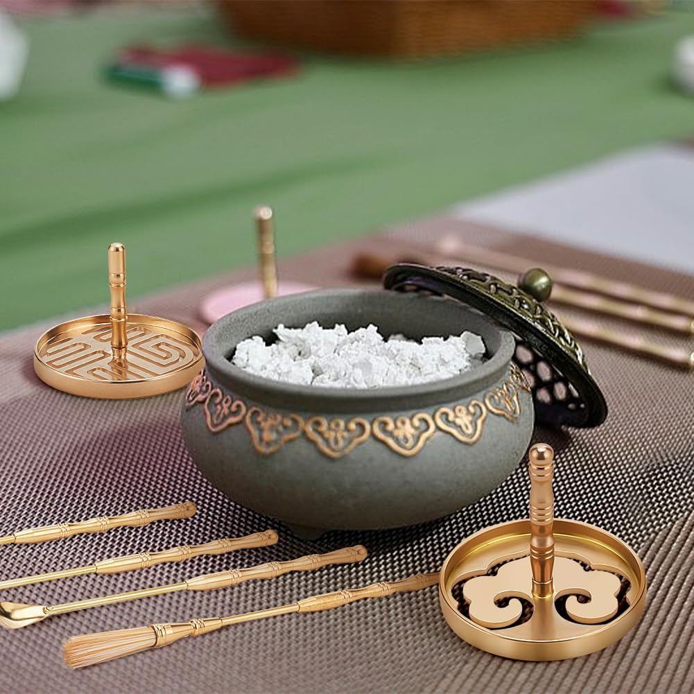 WEBEEDY 5Pcs Incense Making Kit Brass Incense Tool Kit Set- Incense Spoon Incense Press Shovel Brush for Incense Burner Kit Yoga Meditation, Fu Character