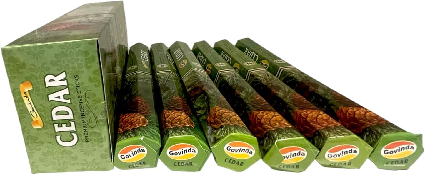 Govinda Premium Incense - 120 Masala Coated Incense Sticks, Cedar Scent