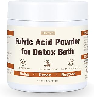 Fulvic Acid Detox Bath Powder 4oz – Natural Mineral Bath Soak for Foot & Body, Vegan Self-Care Spa Gift, No Additives, Gentle on Skin, Fast Dissolving, Includes 5g Scoop, Easy to Use