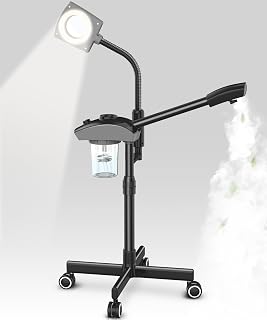 TASALON Professional Ionic Facial Steamer, 2-in-1 Face Steamer for Facial with 5X Magnifying Foldable Arm, Mist Face Steamer Salon Spa Beauty Skin Care Equipment, Aroma Therapy Nozzle Included- Blcak