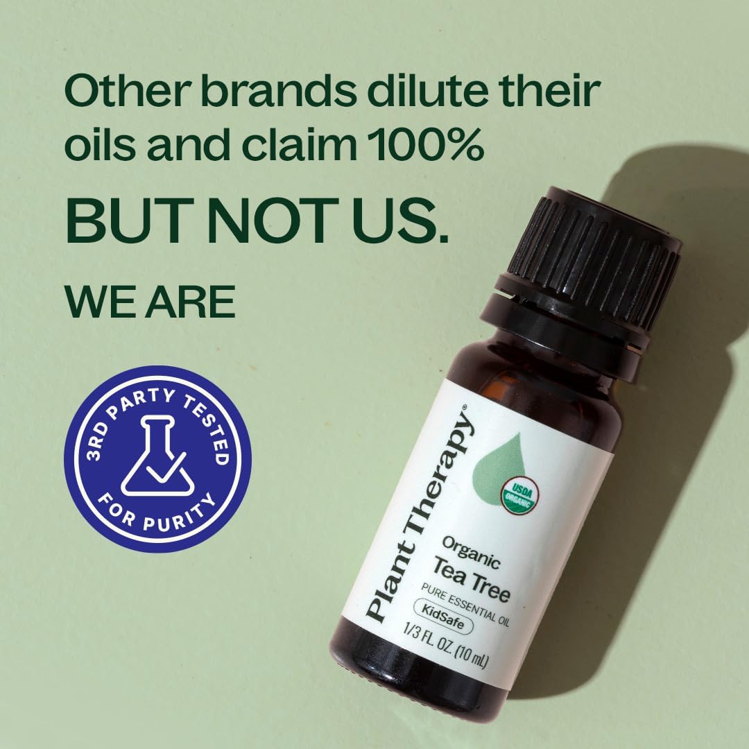 Plant Therapy Organic Tea Tree Oil (Melaleuca) 100% Pure, USDA Certified Organic, Undiluted, Natural Aromatherapy for Skin, Hair, and Toenails, Therapeutic Grade 10 mL (1/3 oz)