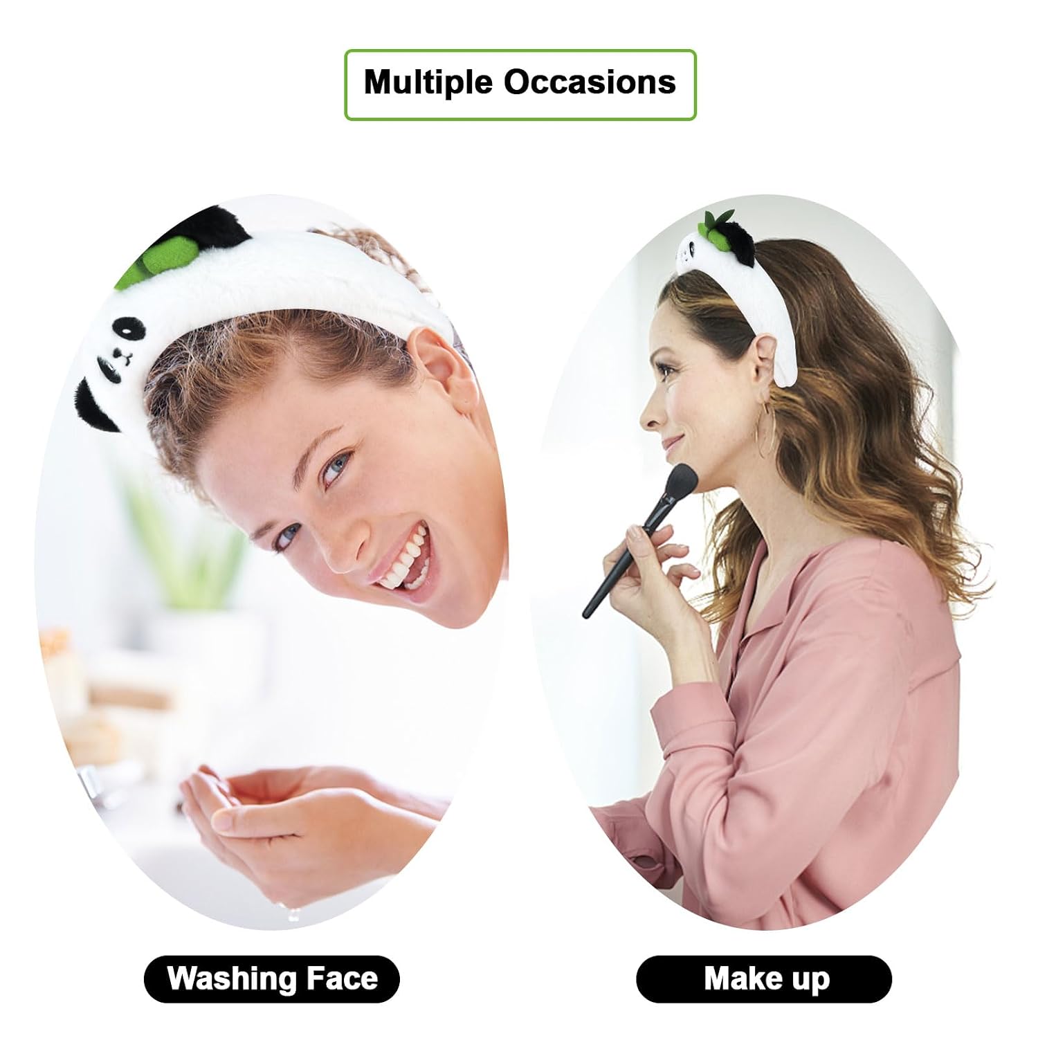 CURASA Cute Panda Headbands for Women & Girls - Kawaii Animal Hairbands for Kids & Adults - White Plush Spa Headbands for Face Washing & Skincare