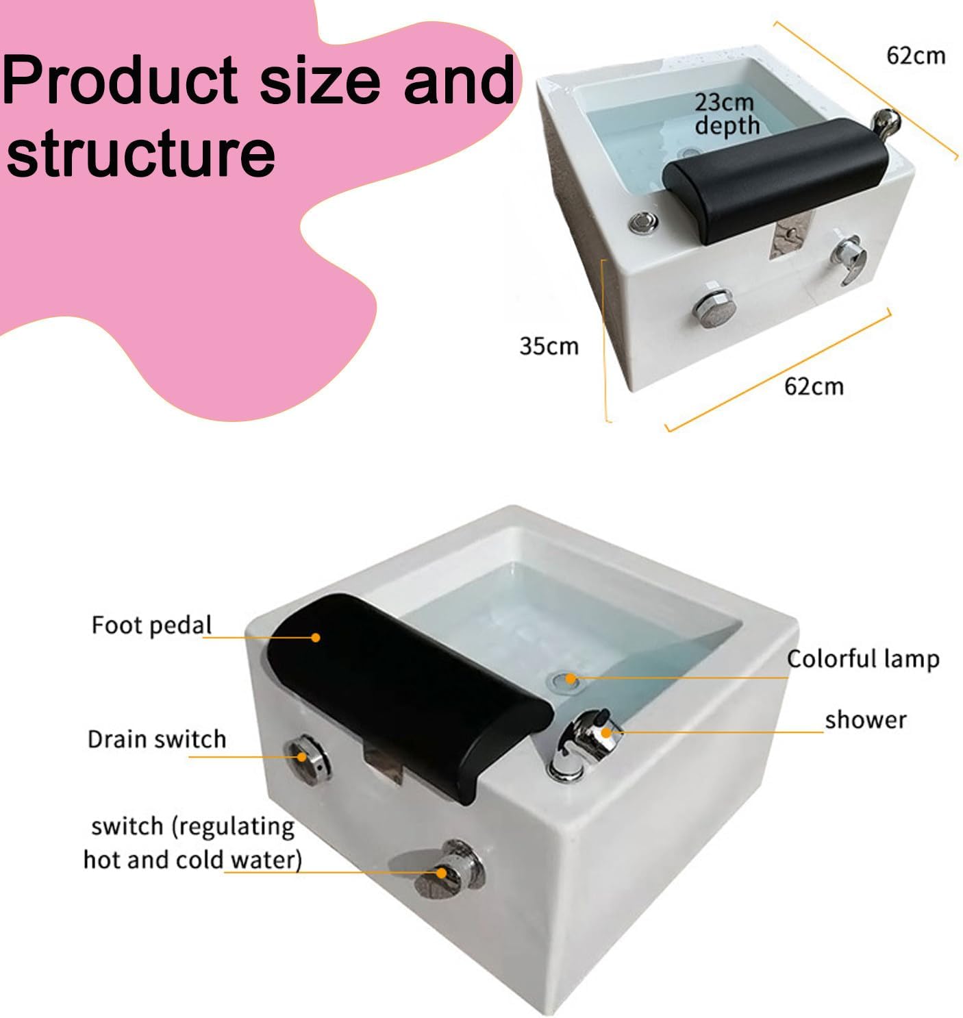 Acrylic Foot Bath,Foot Spa Bath Basin,Foot Massager Bath,Bubble Bath Spa,Can Automatically Drain and Adjust Hot and Cold Water,Traditional Medicine Therapy Assistance,B