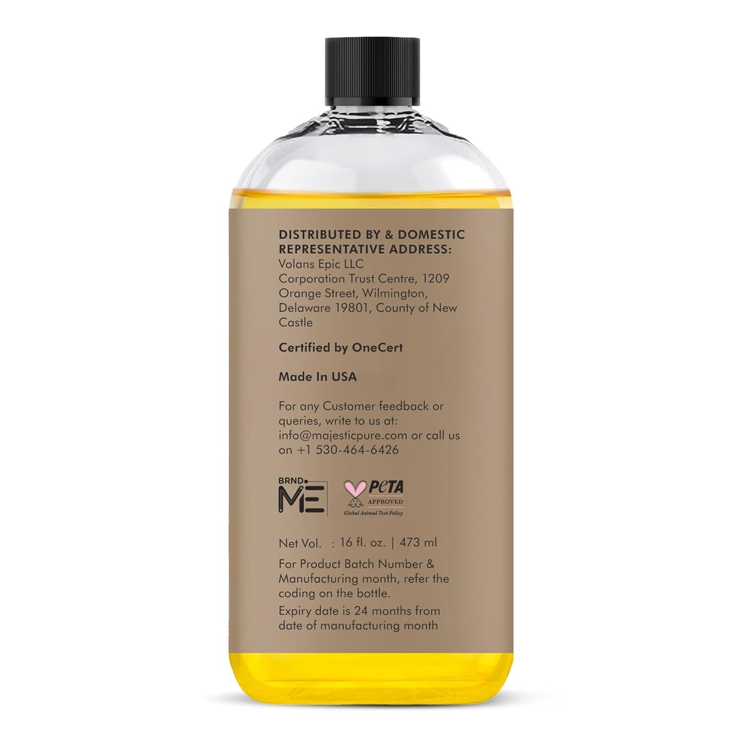 Majestic Pure Oil - 100% Pure and Natural- Cold Pressed & Hexane Free Natural Hair Growth Oil for Eyelashes, Eyebrows, Skin, Body, Face, Nails & Scalp - Organic Castor Oil 16 Fl Oz