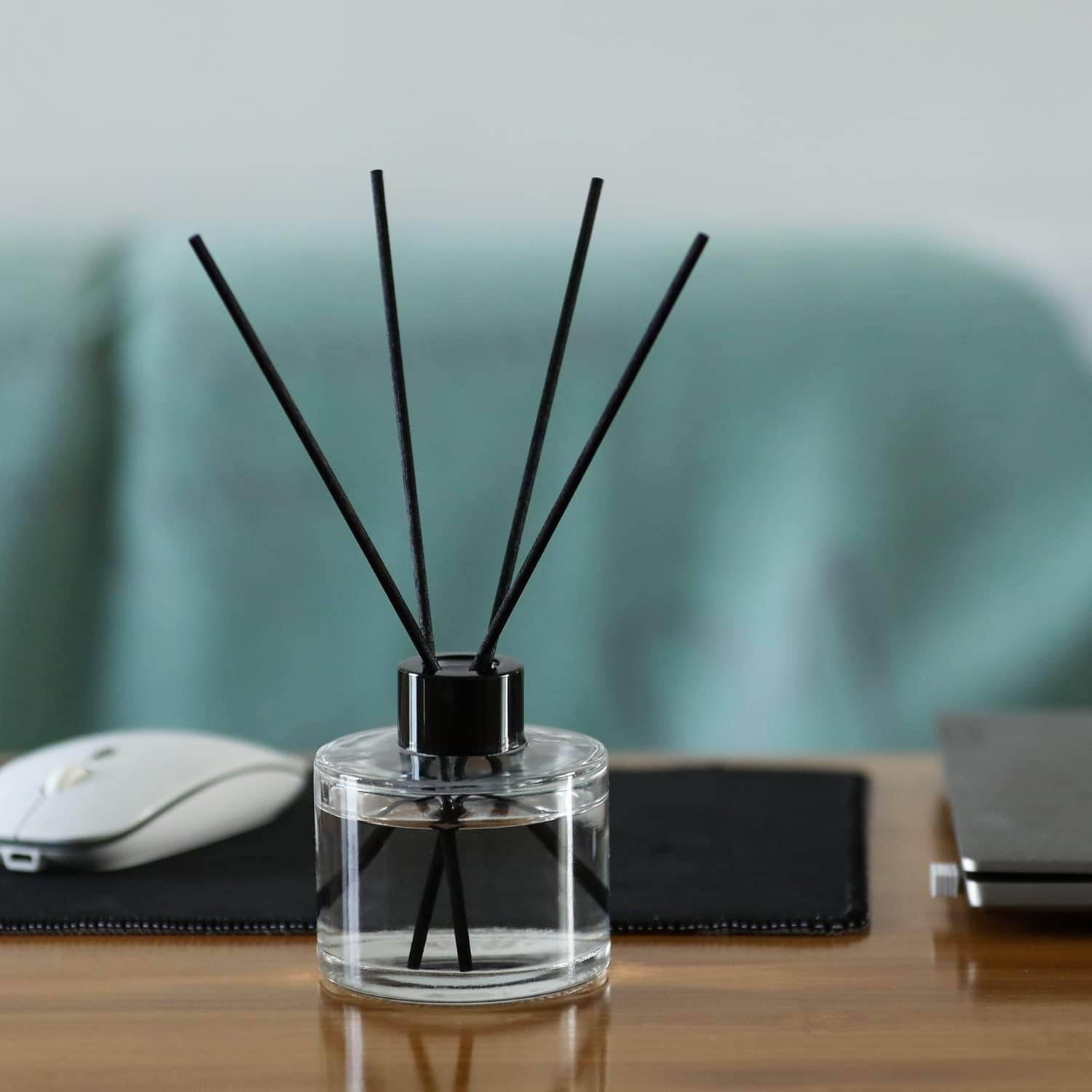 4PCS Fragrance Glass Diffuser Bottles, Refillable Diffuser Bottles with 20pcs Reeds Sticks & Black Caps & Funnel, Diffuser Jars for Home Oil Fragrance Decoration Girl Women Gift (100ML)