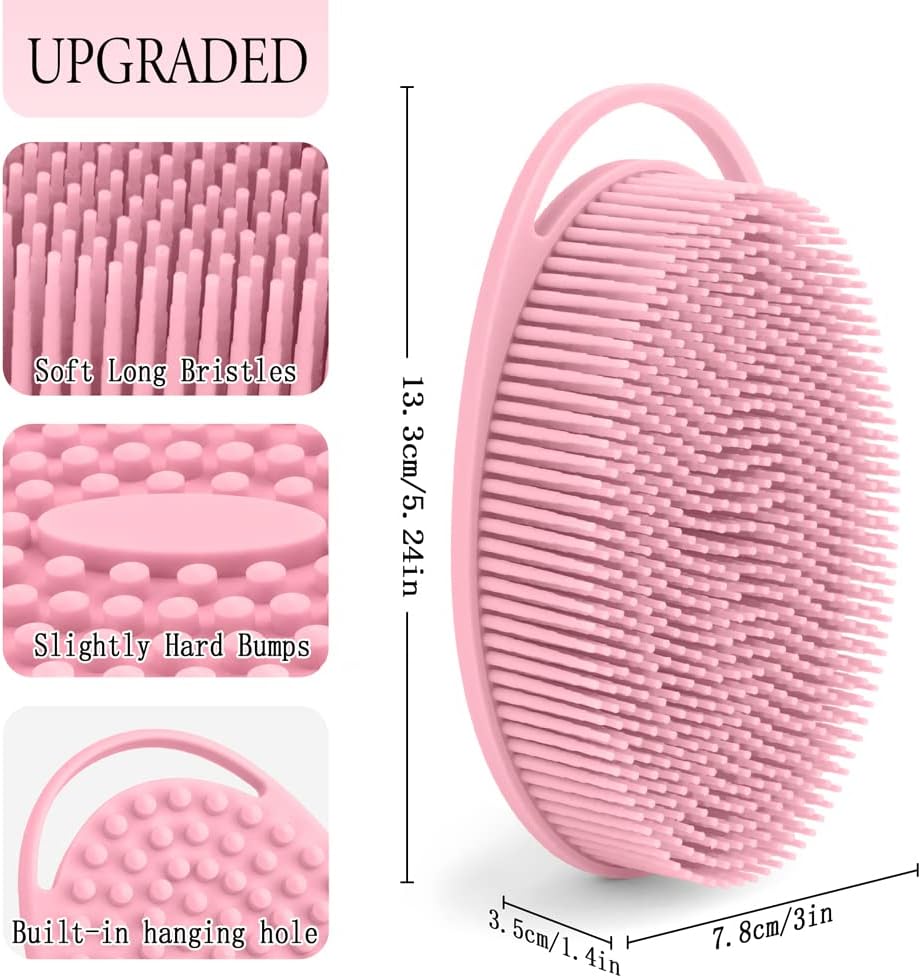 PQRUU 3 Pack Silicone Body Scrubber, Exfoliating Soft Loofah Bath Body Scrubbers for Use in Shower, Exfoliating Body Scrubber Fit for All Kinds of Skin, Rapid Foaming Black+Blue+Pink
