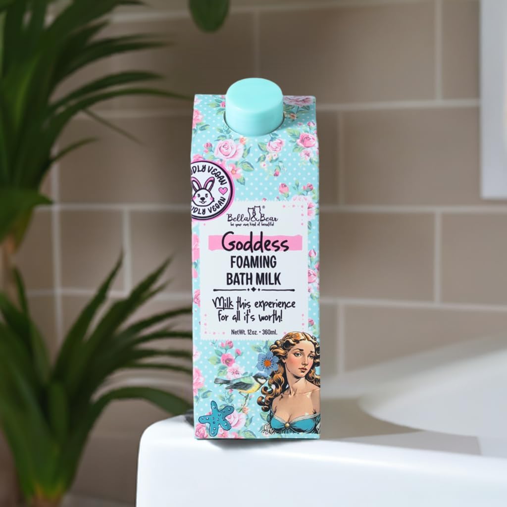 Bella & Bear Goddess Foaming Bath Milk – Sweet Tropical Bubble Bath – Fun Gift for Women, Teens & Tweens – 12 oz Vegan Bubble Soak