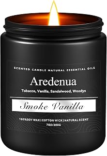 Smoke & Vanilla Candle | Manly Candles for Home Scented, Masculine Soy Candles for Men - 7oz Long Lasting Scented Candle for Home, Aromatherapy Gift for Men & Women