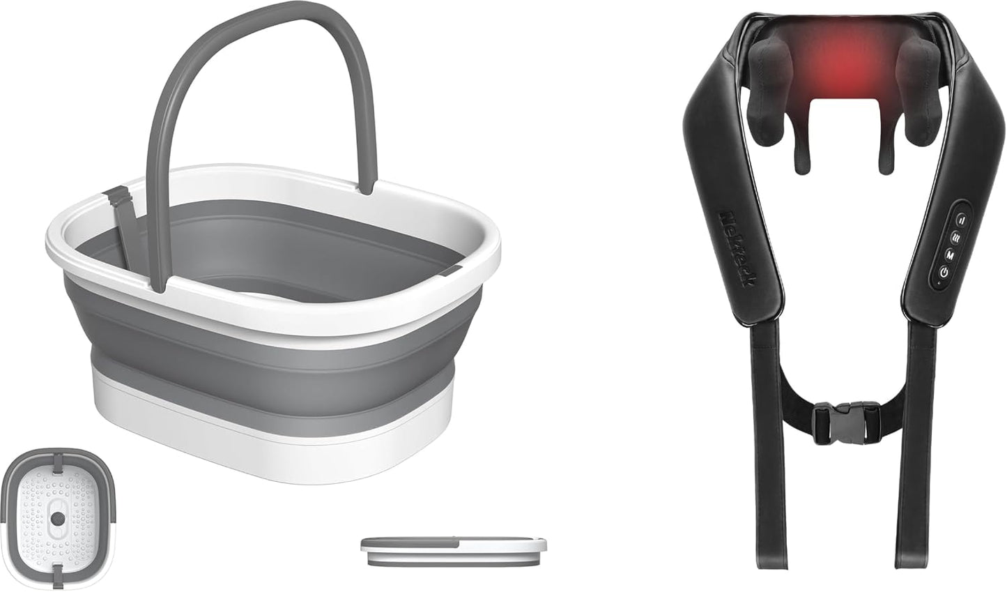 Nekteck Foot Soaking Tub Collapsible Bucket + Nekteck Cordless 6D Shiatsu Neck and Back Massager,