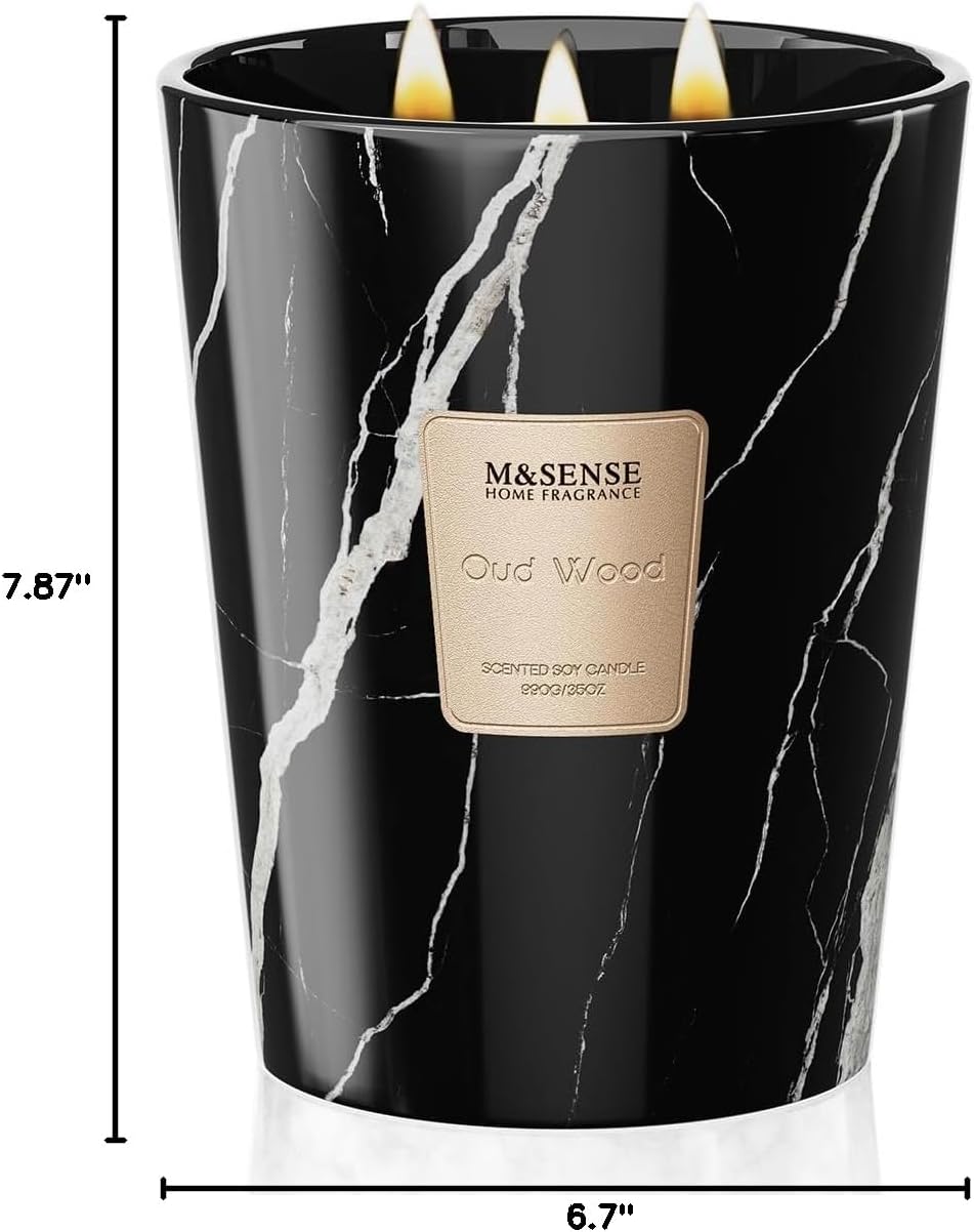 M&SENSE Extra Large Candle OudWood Intense Scented Candle,3 Wick Highly Scented XL Jar Candle,35oz 150H,Candles Gift for Women and Men