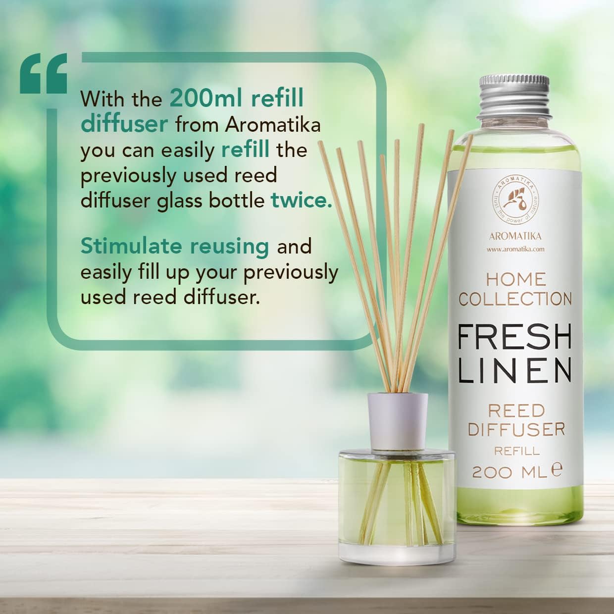 Reed Diffuser Refill Fresh Linen 6.8 Fl Oz (200ml) - Room Diffuser Refill - Home Fragrance - Scented Diffuser - Fresh Aroma - Room Fragrance - Scented Diffuser