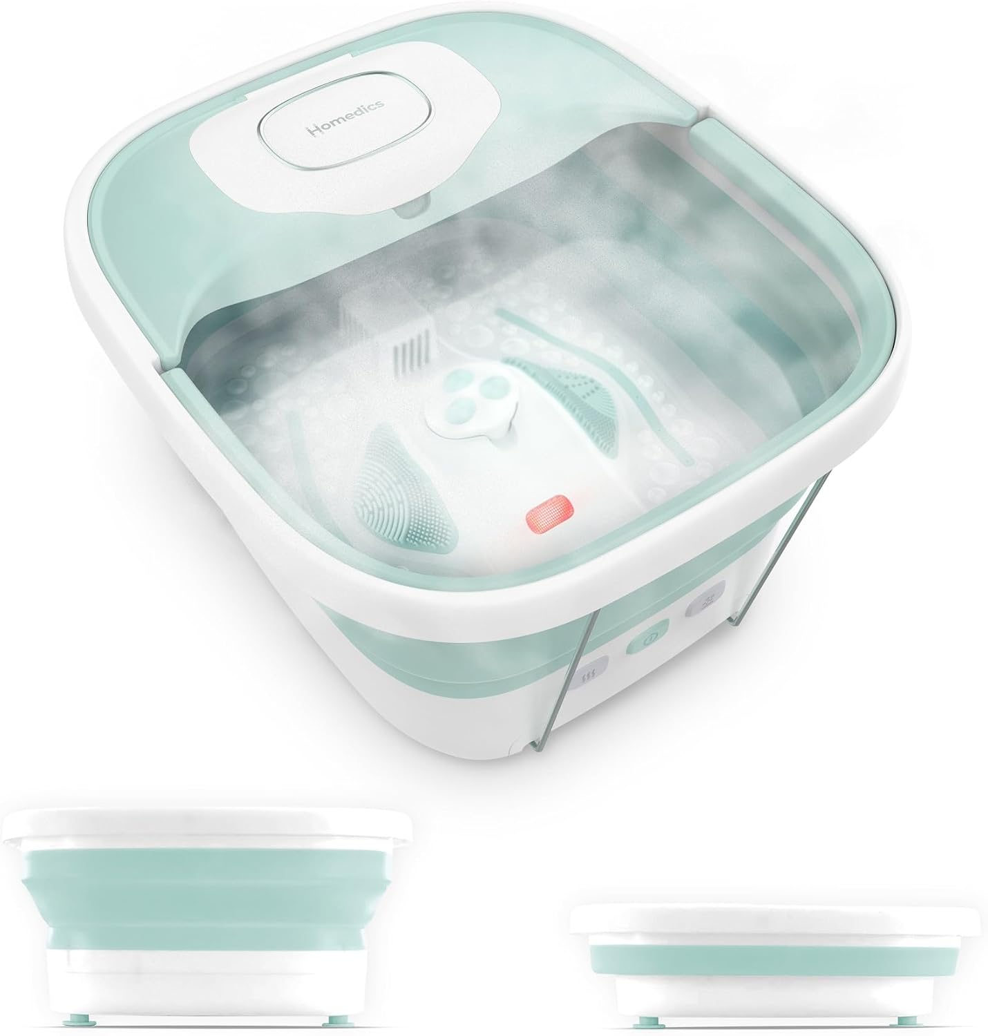 HoMedics Smart Space Elite Footbath with Heat Boost, Collapsible, Invigorating Bubble Massage, 3 Pedicure Attachments, Safe to Use Bath Salts, Patented Safety-Lock System, Ergonomic