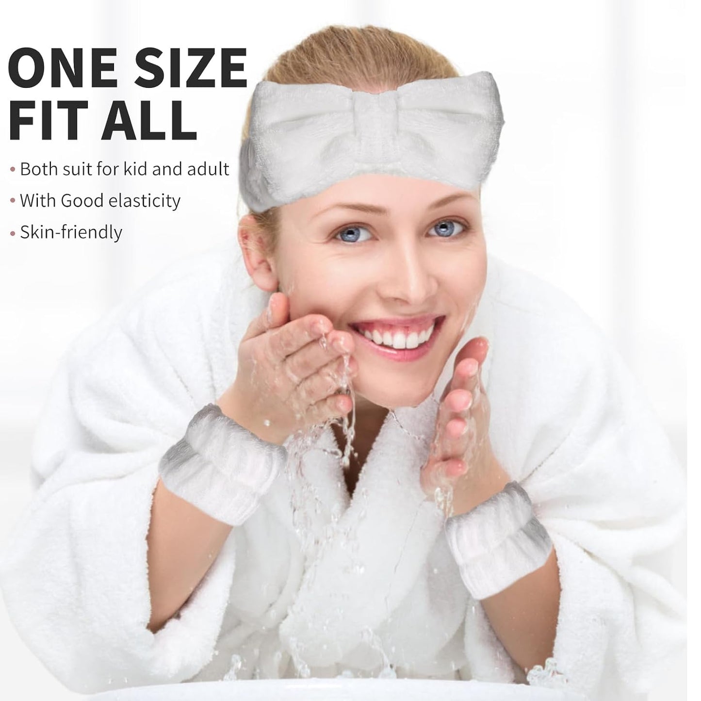 WSYUB Spa Headband and Wristband Set, Face Wash Headband, Makeup Skincare Headbands Wrist Bands for Washing Face, White