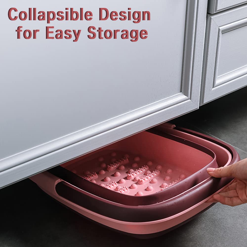 Foot Bath Collapsible Foot Soak Tub,Beinilai Collapsible Foot Bath Basin,Multifunction Plastic Basin with Handles,Foot Tub for Soaking Feet-Pink