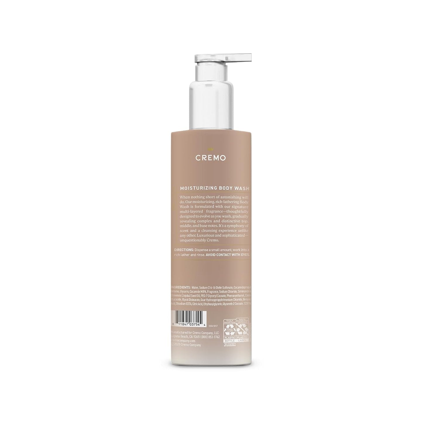 Cremo White Jasmine Amber Skin Moisturizing Body Wash for Women, Notes of White Jasmine, Red Currant, and Sweet Amber, 16 Fl Oz