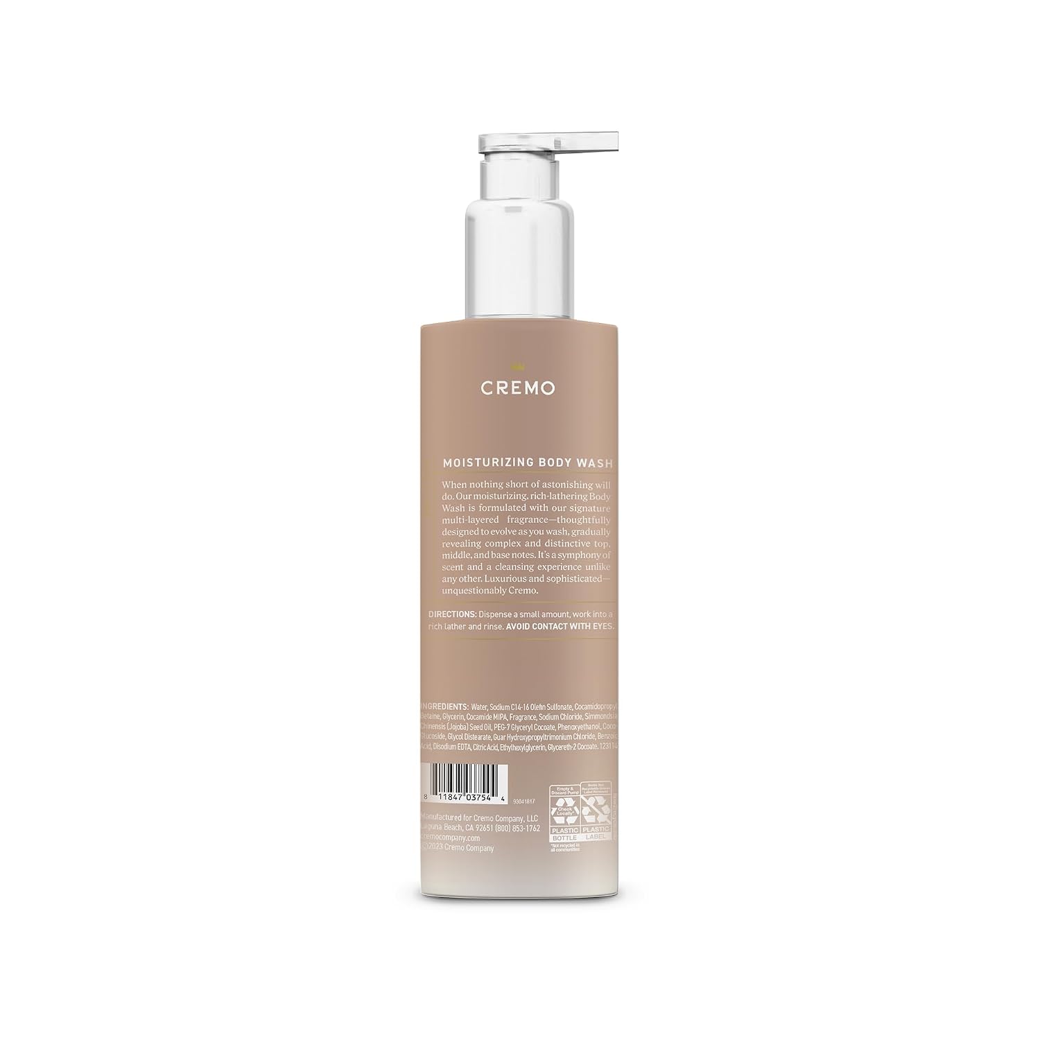 Cremo White Jasmine Amber Skin Moisturizing Body Wash for Women, Notes of White Jasmine, Red Currant, and Sweet Amber, 16 Fl Oz