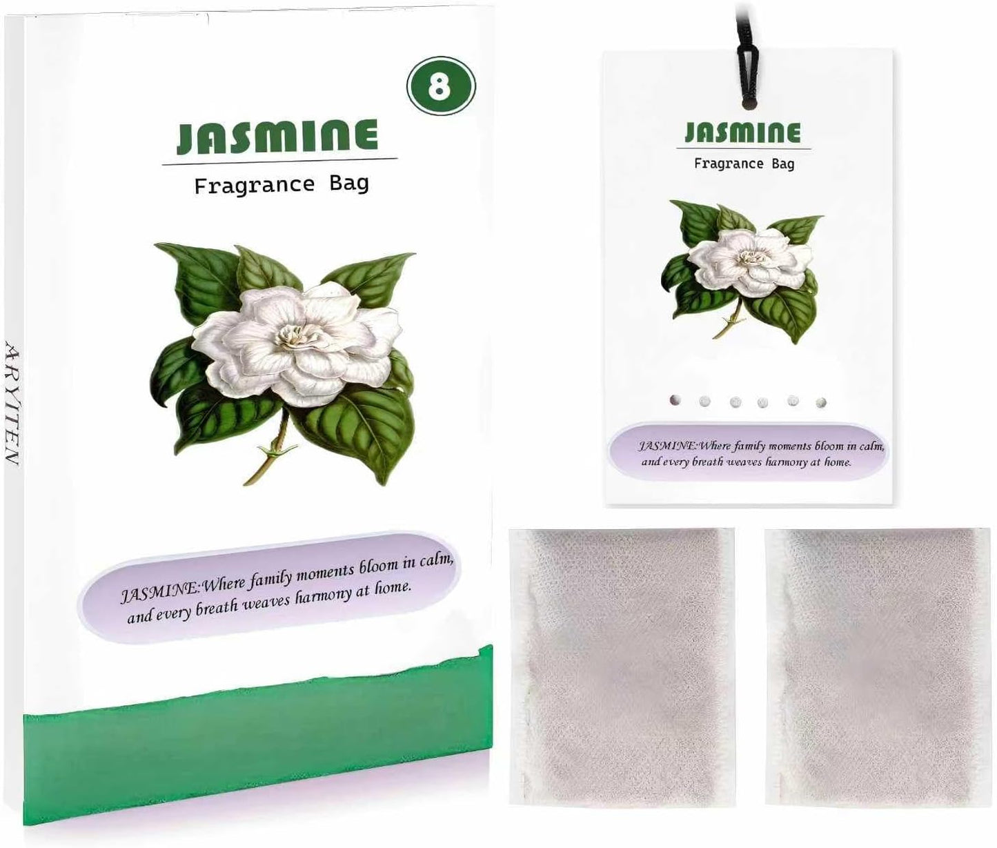 Aryiten 8 Packs Large Jasmine Scented Sachets for Closet Deodorizer Drawers, Hanging Long Lasting Potpourri Bags Home Fragrance