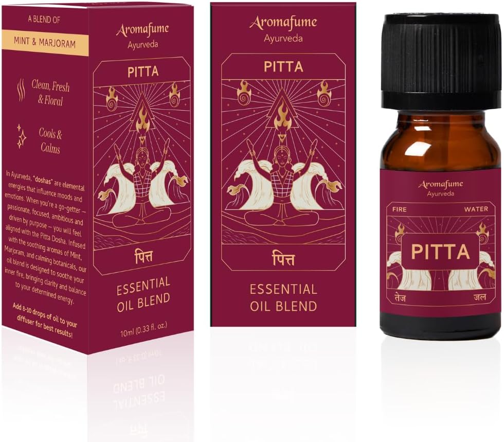Mint & Marjoram Ayurveda Essential Oil Diffuser Blend | Pitta Balancing | Pitta Dosha | Aromatherapy Diffuser Oil | Relaxation, Yoga & Stress Relief Gifts |Scents for Home| 10ml/0.33 fl oz | Aromafume