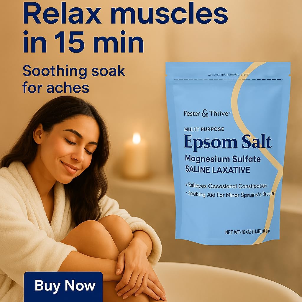 Foster & Thrive 1 lb Pouch Epsom Salt Granules - Magnesium Sulfate USP 100% - Saline Laxative - Multi Purpose