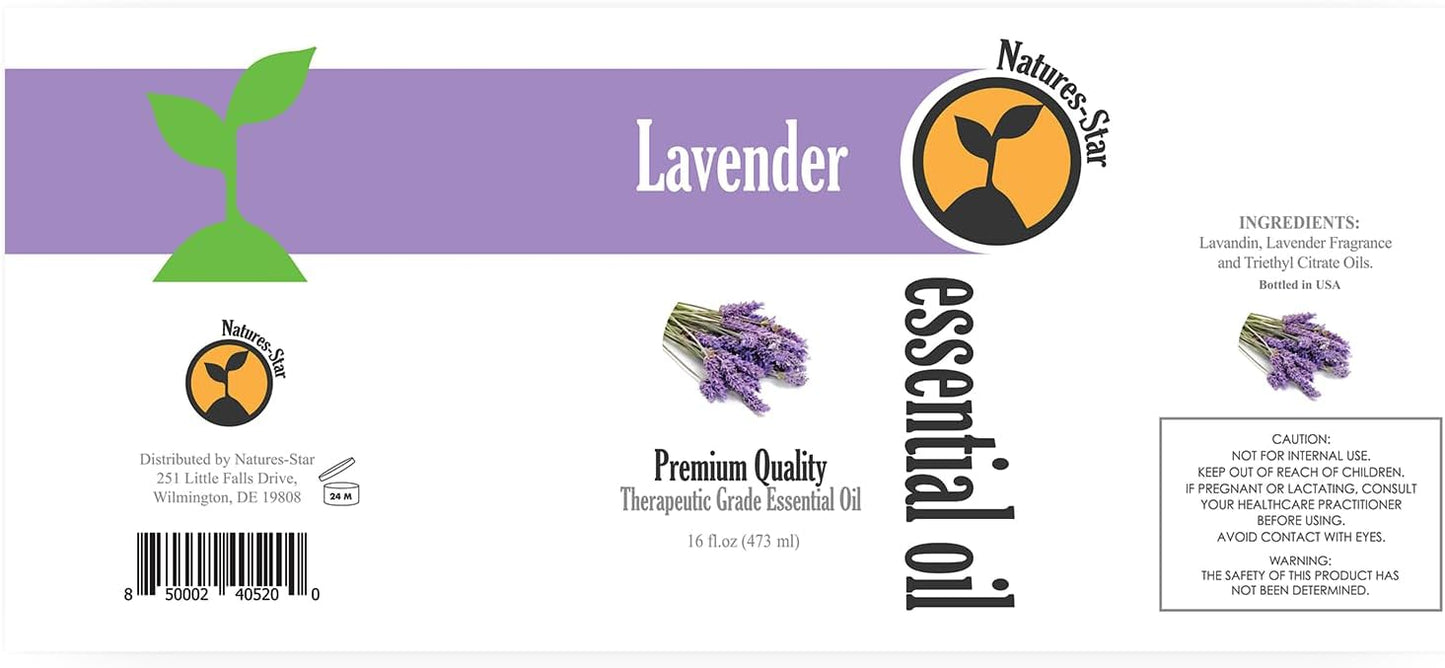 Natures-Star Lavender Essential Oil, 16 Ounce, Therapeutic Grade for Aromatherapy, Candle & Soap Making, Diffusers & Home, Lavender Oil