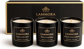 Aromatherapy Candle Gift Set – 3 Scented Candles (English Pear & Freesia, Sage & Sea Salt, Bluebell) – Natural Soy Wax, Long‑Lasting 48Hr Burn, Elegant Gift Box