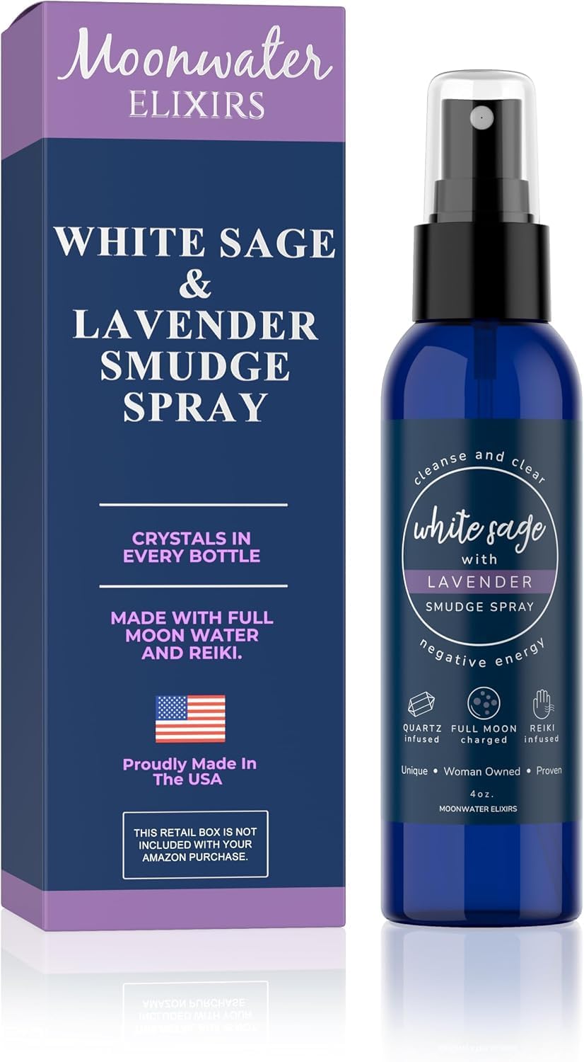 Lavender Sage Aromatherapy Spray for Spiritual Cleansing &amp; Aura Protection, White Sage Lavender Spray - Cleansing Negative Energy &amp; Protection, Clear Quartz Reiki Energized Aromatherapy Room Mist 4oz