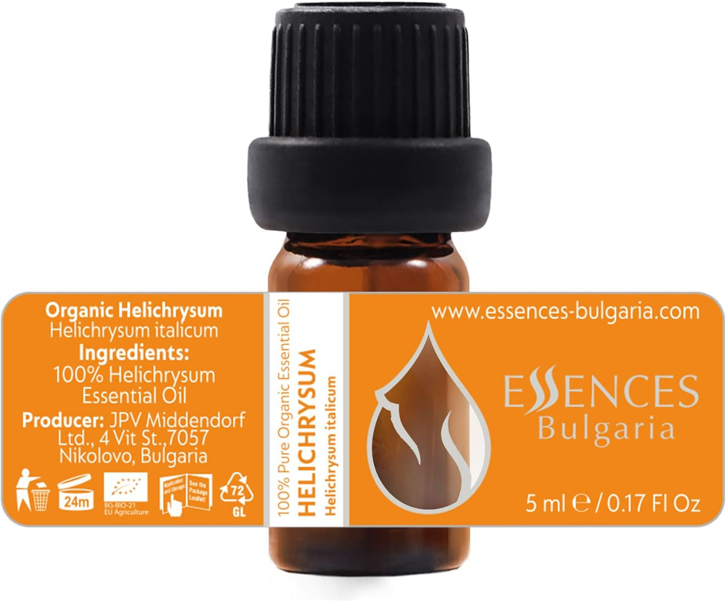 Essences Bulgaria Organic Helichrysum Essential Oil 1/3 Fl Oz | 10ml | Helichrysum italicum | 100% Pure and Natural | Undiluted | Therapeutic Grade | Family Owned Farm | Steam-Distilled | Non-GMO