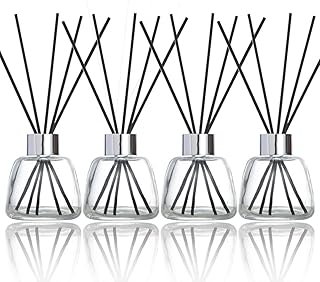 Kaxich 4 Pack Reed Diffuser Bottle Empty Glass Jar 3.52 oz Refillable Essential Oil Bottles with 30pcs Reeds Sticks, Elegant Home Decor Set for Bedroom, Bathroom, Office Decoration Gift