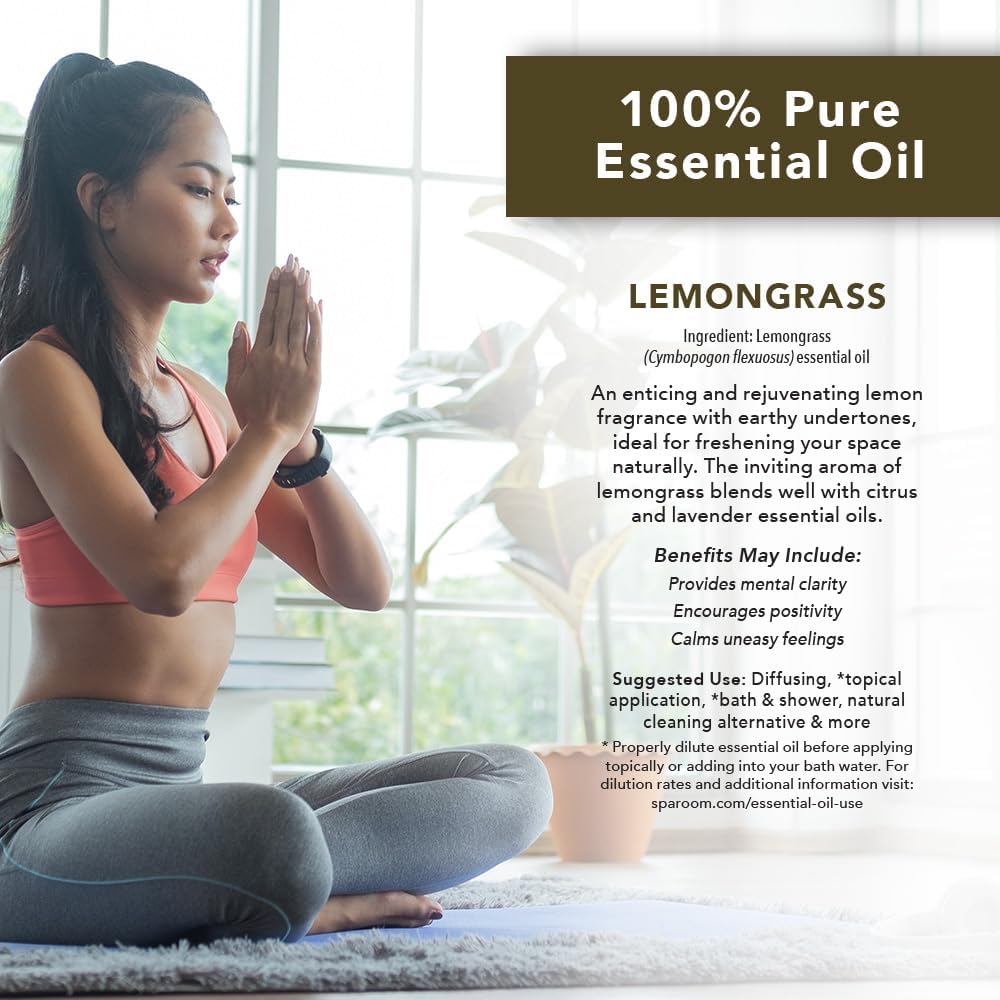 SpaRoom Aromatherapy 100% Pure Undiluted Essential Oil, Rejuvenate Lemongrass, 10 mL