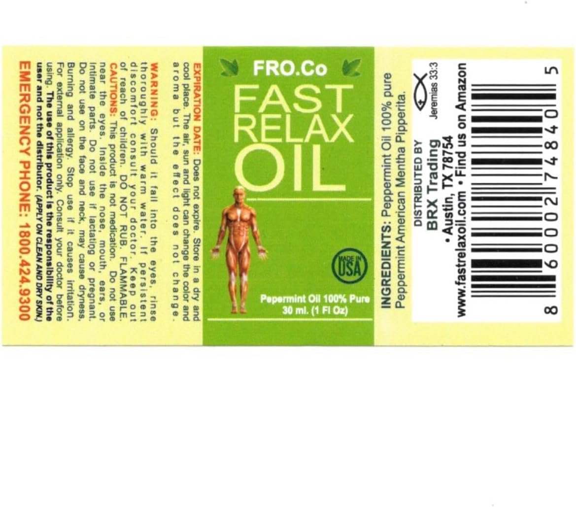 Fast Relax Oil - Roll-on Bottle 100% Peppermint Aromatherapy Oil - Reliefs Muscular Tension, Soothes Aches & Stress Therapeutic Grade
