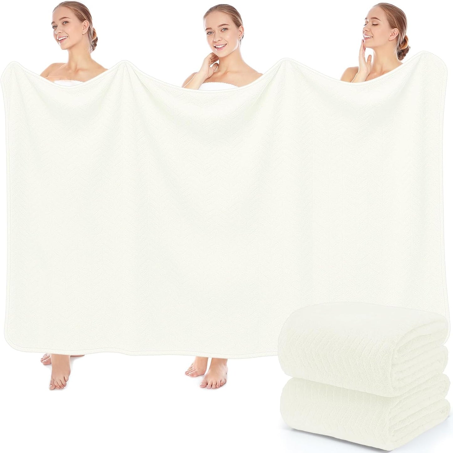 SmoothNovelty 2 Pack Bath Sheets 40 x 80 Inch Oversized Jumbo Extra Large Towels Quick Dry Coral Fleece Absorbent Soft Lightweight XL Shower Towels for Home Gym Travel Beach Spa Pool Hotel (White)