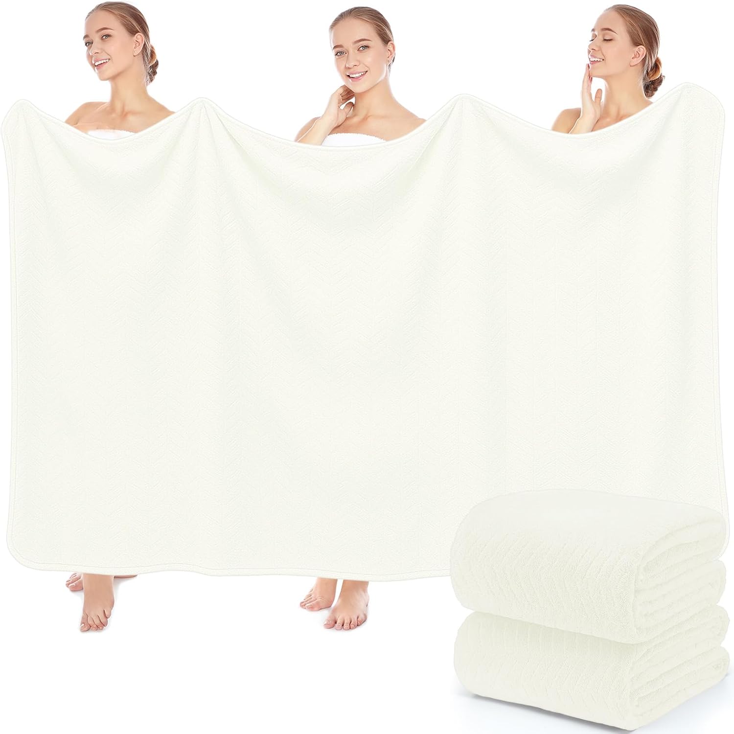 SmoothNovelty 2 Pack Bath Sheets 40 x 80 Inch Oversized Jumbo Extra Large Towels Quick Dry Coral Fleece Absorbent Soft Lightweight XL Shower Towels for Home Gym Travel Beach Spa Pool Hotel (White)