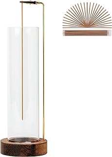 Incense Holder for Sticks, Anti-Ash Flying Incense Burner with 30 Incense Sticks, Detachable Glass Ash Catcher (Wood, Brown)