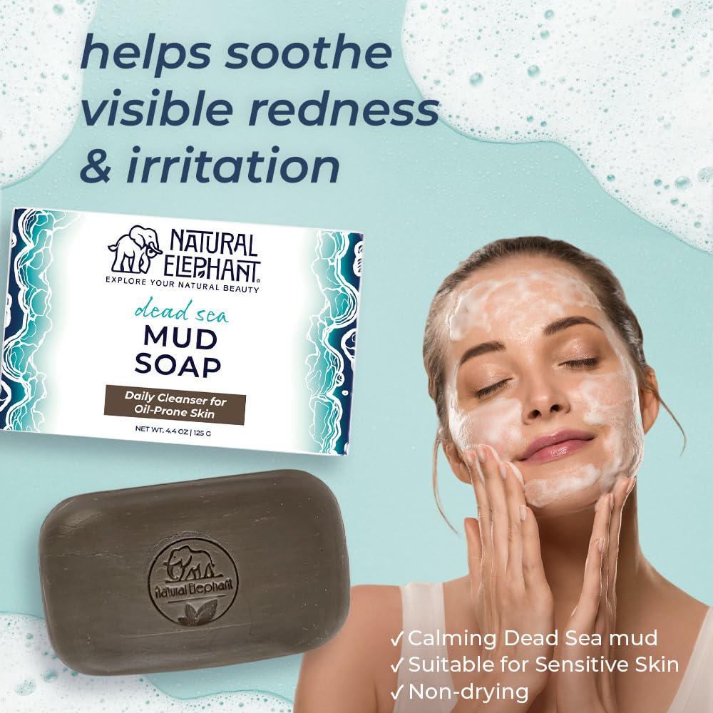 Natural Elephant Dead Sea Mud Soap Bar | Mineral-Rich Face & Body Cleanser with Natural Dead Sea Minerals | 4.4 oz (125 g) Pack of 3