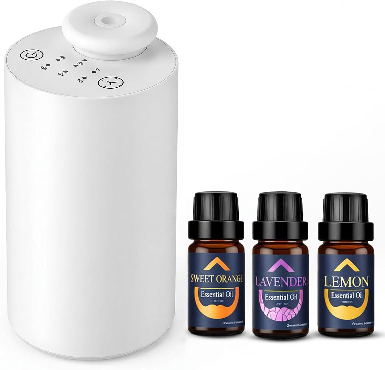 Waterless Essential Oil Diffuser for Car & Home with 3x10ml Oils, Portable Aromatherapy Device, USB-C Rechargeable, 3 Mist Modes, Long Lasting Scent – White