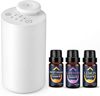 Waterless Essential Oil Diffuser for Car & Home with 3x10ml Oils, Portable Aromatherapy Device, USB-C Rechargeable, 3 Mist Modes, Long Lasting Scent – White