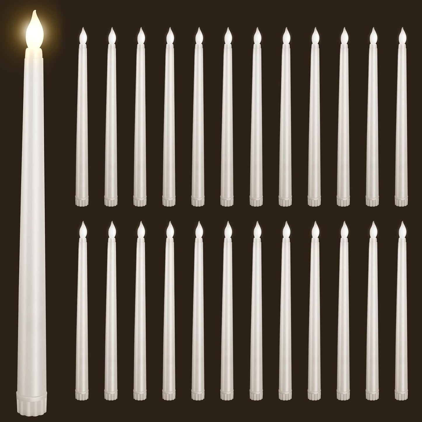 24pcs Flameless Flickering LED Taper Candles Bulk Battery Operated Candles for Christmas Halloween Birthday Wedding Party, (Ivory, 11 inch, 24pcs)